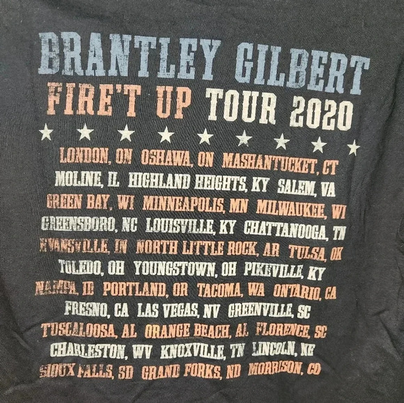 Brantley Gilbert Fire't Up Tour 2020 Concert Tshirt - Picture 3 of 7